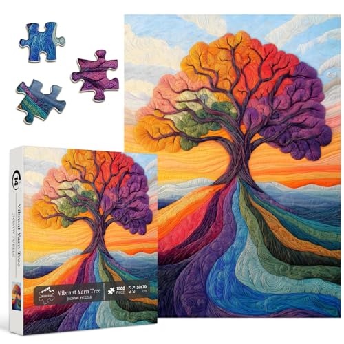 PICKFORU Puzzle mit Farbverlauf, Baum des Lebens, buntes Garnpuzzle, Regenbogen-Stickerei, unmögliche Naturpflanzenkunst-Thema, anspruchsvoll für Erwachsene von PICKFORU