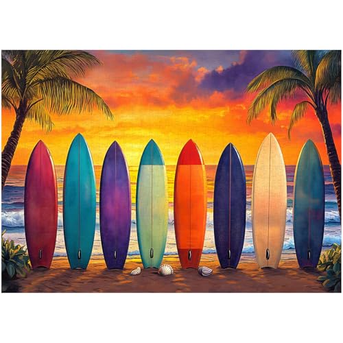 PICKFORU Sommer-Surfbrett-Puzzle mit Sonnenuntergang, 1000-teiliges Puzzle für Erwachsene, buntes harter Strandurlaubsthema als Kunstdekoration PICKFORU Sommer-Surfbrett-Puzzle mit Sonnenuntergang, 1000-teiliges Puzzle für Erwachsene, buntes harter Strandurlaubsthema als Kunstdekoration von PICKFORU
