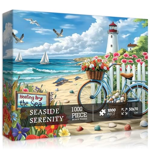 PICKFORU Strand Puzzles für Erwachsene 1000 Teile Küste Leuchtturm Puzzle mit Blumen Fahrrad Meeresschildkröte Natur Sommer Ozean Jigsaw Puzzles Seaside Landschaft Herausforderung für Erwachsene PICKFORU Strand Puzzles für Erwachsene 1000 Teile Küste Leuchtturm Puzzle mit Blumen Fahrrad Meeresschildkröte Natur Sommer Ozean Jigsaw Puzzles Seaside Landschaft Herausforderung für Erwachsene von PICKFORU
