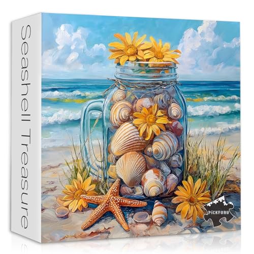 PICKFORU Strandpuzzles für Erwachsene, 1000 Teile, Küstenmuschelglas, Sonnenblumen, Seestern, Sommer-Ozean-Puzzle, Malerei, Natur-Herausforderung für Erwachsene PICKFORU Strandpuzzles für Erwachsene, 1000 Teile, Küstenmuschelglas, Sonnenblumen, Seestern, Sommer-Ozean-Puzzle, Malerei, Natur-Herausforderung für Erwachsene von PICKFORU
