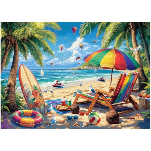 PICKFORU Strandpuzzles für Erwachsene, 1000 Teile, Vintage-Sommer-Puzzle, Lounge-Sessel, Strandurlaub, schwierige Puzzles am Meer für Erwachsene, buntes Kunstpuzzle als Wanddekoration PICKFORU Strandpuzzles für Erwachsene, 1000 Teile, Vintage-Sommer-Puzzle, Lounge-Sessel, Strandurlaub, schwierige Puzzles am Meer für Erwachsene, buntes Kunstpuzzle als Wanddekoration von PICKFORU