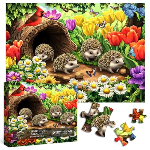 PICKFORU Tierpuzzles für Erwachsene, 1000 Teile, Frühlings-Igel-Puzzle, Schmetterlingskardinal, buntes Blumen-Pflanzenpuzzle als Heimdekoration PICKFORU Tierpuzzles für Erwachsene, 1000 Teile, Frühlings-Igel-Puzzle, Schmetterlingskardinal, buntes Blumen-Pflanzenpuzzle als Heimdekoration von PICKFORU