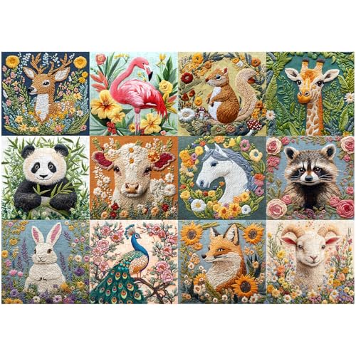 PICKFORU Tierpuzzles für Erwachsene, 1000 Teile, buntes Wildblumen-Puzzle, florale Kunst, lustige Stickerei-Tiere, Puzzle, Pfau, Hirsch PICKFORU Tierpuzzles für Erwachsene, 1000 Teile, buntes Wildblumen-Puzzle, florale Kunst, lustige Stickerei-Tiere, Puzzle, Pfau, Hirsch von PICKFORU