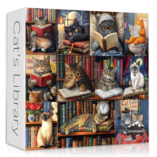 PICKFORU Vintage-Katzen-Puzzles für Erwachsene, 1000 Teile, Retro-Katzen-Bibliothek, Buchregal, Puzzle, Collage, Herausforderung PICKFORU Vintage-Katzen-Puzzles für Erwachsene, 1000 Teile, Retro-Katzen-Bibliothek, Buchregal, Puzzle, Collage, Herausforderung von PICKFORU