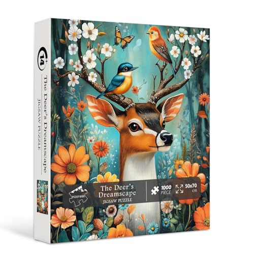 PICKFORU Vintage-Tierpuzzles für Erwachsene, 1000 Teile, Retro-Hirsch-Puzzle, Vogel, Schmetterling, schwierige Wildblumen-Gartenpuzzles für Blumenliebhaber PICKFORU Vintage-Tierpuzzles für Erwachsene, 1000 Teile, Retro-Hirsch-Puzzle, Vogel, Schmetterling, schwierige Wildblumen-Gartenpuzzles für Blumenliebhaber von PICKFORU