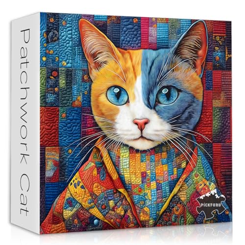 Patchwork-Katzen-Puzzles für Erwachsene, 1000 Teile, bunte Quilt-Kitty-Puzzle-Kunst, Nähaufnäher, Kätzchen, hart, Quilten, unmögliche Herausforderung, Katzen-Puzzles von PICKFORU