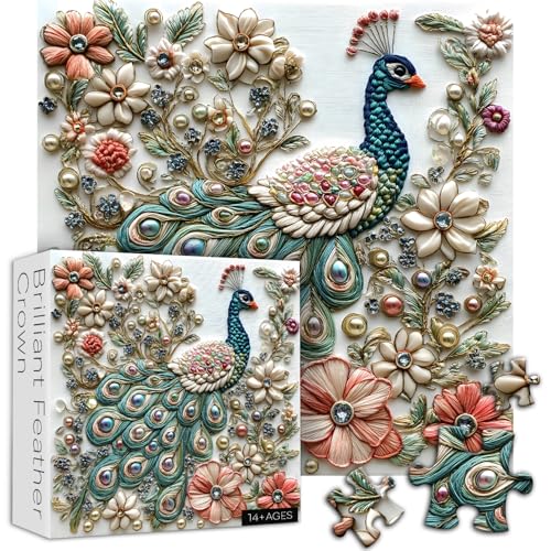 Pfau Puzzles für Erwachsene 1000 Teile, Einzigartige Vogelkunst Blumengartentier, Juwelen der Flatternden Flügel Puzzle, Herausforderung für Erwachsene Ästhetisch von PICKFORU