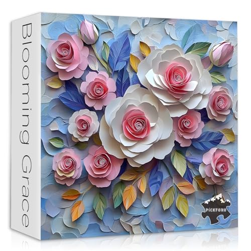Rosenblüten-Puzzles für Erwachsene, 1000 Teile, Mosaik-Pflanze, Blumenpuzzle, Kunst, Frühlingsblumen-Gartenpuzzle, einzigartig, buntes Blumen-Puzzle, herausfordernd von PICKFORU