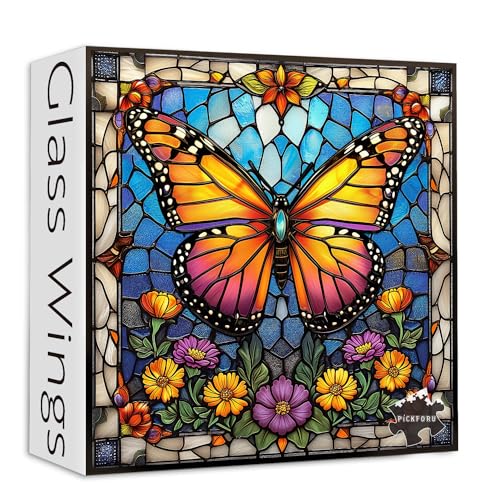 Schmetterlingspuzzles für Erwachsene, ab 1000 Teile, Buntglas-Puzzle mit Schmetterlingsblumen, PICKFORU bunte Wandkunst-Puzzles als einzigartige Geschenke Schmetterlingspuzzles für Erwachsene, ab 1000 Teile, Buntglas-Puzzle mit Schmetterlingsblumen, PICKFORU bunte Wandkunst-Puzzles als einzigartige Geschenke von PICKFORU