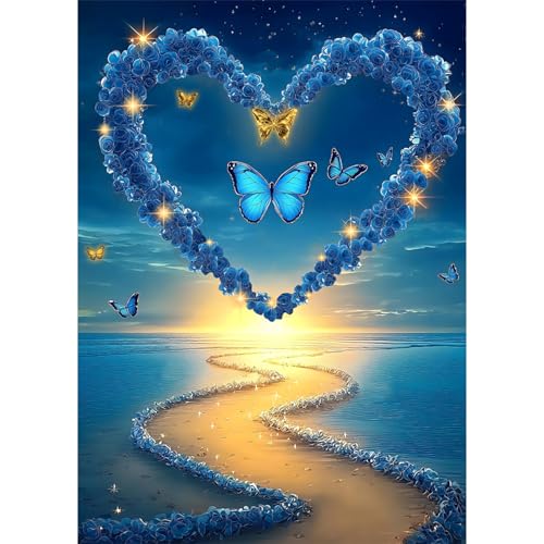 Strandpuzzles für Erwachsene 1000 Teile, Blumenkunst Rose Schmetterling Herz Puzzle, Magische Ozean Jigsaw Puzzles Fantasy Scenic von PICKFORU