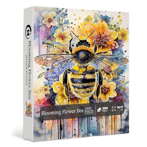 Vintage-Bienen-Puzzles für Erwachsene, 1000 Teile, Tier-Pflanzen-Blumen-Puzzle, Retro-Natur-Blumen-Puzzle, Herausforderung von PICKFORU