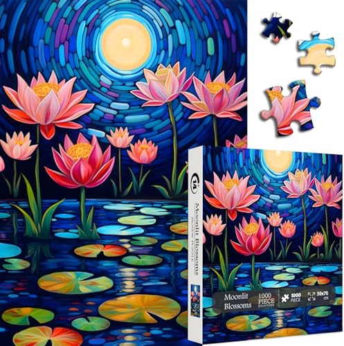 Waterlily Flower Puzzles für Erwachsene 1000 Teile, Floral Jigsaw Puzzles 1000 Teile Fine Art Painting, Moon Lotus Puzzles für Erwachsene, Scenic Challenging Puzzles für Erwachsene von PICKFORU
