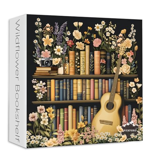 Wildblumen Puzzles für Erwachsene 1000 Teile, PICKFORU Vintage Blumenbuch Wildblumen-Seitenpuzzle Gitarre, Retro-blühendes Bücherregal-Puzzle, Pflanzen-Blumen-Thema für Buchliebhaber Wildblumen Puzzles für Erwachsene 1000 Teile, PICKFORU Vintage Blumenbuch Wildblumen-Seitenpuzzle Gitarre, Retro-blühendes Bücherregal-Puzzle, Pflanzen-Blumen-Thema für Buchliebhaber von PICKFORU
