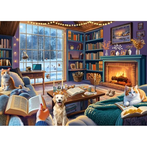 Winterpuzzles für Erwachsene 1000 Teile, Cozy Cabin Dog Cat Book Themed, Winterhütte Kätzchen Herausforderung Puzzle Winterpuzzles für Erwachsene 1000 Teile, Cozy Cabin Dog Cat Book Themed, Winterhütte Kätzchen Herausforderung Puzzle von PICKFORU