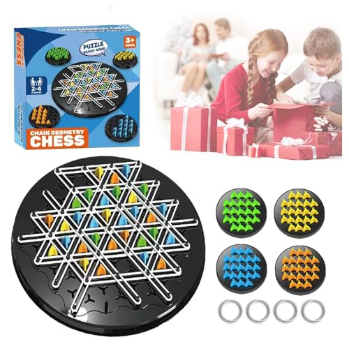 PICKONA Triggle Kette Dreieck Schachspiel - Gummiband Spiel für 2 bis 4 Spieler, Kettenschach Desktop Puzzle, Familienspiele für Kinder und Erwachsene, Brettspiele von PICKONA