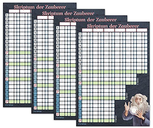 Kartenspiel Block DIN A5 - Skriptum der Zauberer - moderner Ersatzblock mit Updates, gut lesbar und übersichtlich gestaltet, auch für Senioren und Kinder geeignet, Spielblock groß mit 50 Blätter (4X) von PICTALOO