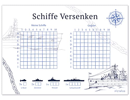 PICTALOO Schiffe Versenken Spielblock Set, Flottenmanöver mit 50 Blatt pro Block DIN A5, Reisespiel für unterwegs, für Jungen Mädchen Erwachsene, deutsche Sprache, Familienspiel Spaß (2X) von PICTALOO