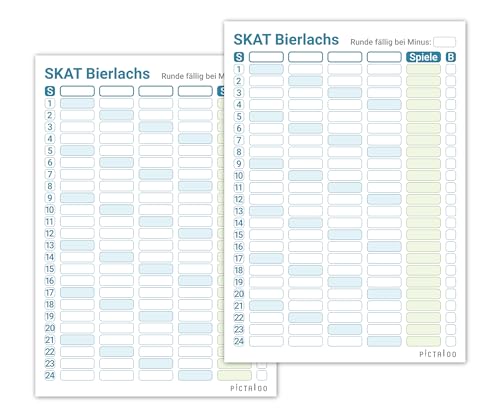 PICTALOO Skat Block DIN A5, gut lesbar und übersichtlich gestaltet, moderner Spielblock groß, auch für Senioren geeignet, Kartenspiel Skat Blöcke (2X Bierlachs 4er) von PICTALOO