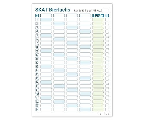 PICTALOO Skat Block DIN A5, gut lesbar und übersichtlich gestaltet, moderner Spielblock groß, auch für Senioren geeignet, Kartenspiel Skat Blöcke (Bierlachs 4er) von PICTALOO