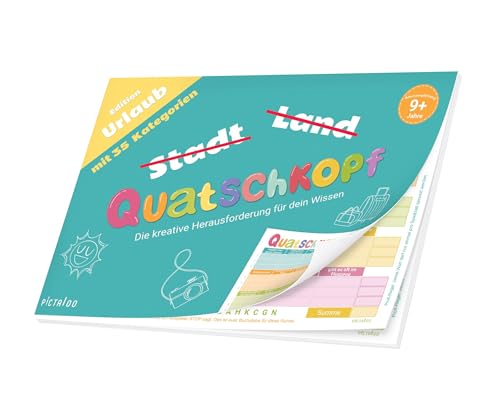 Quatschkopf Urlaub, Stadt Land Fluss Junior Reise Variante, Spielblock mit 35 witzigen und kreativen Kategorien, Reisespiel Erwachsene Kinder, großer Block DIN A4, Gesellschaftsspiel ab 9 Jahre von PICTALOO