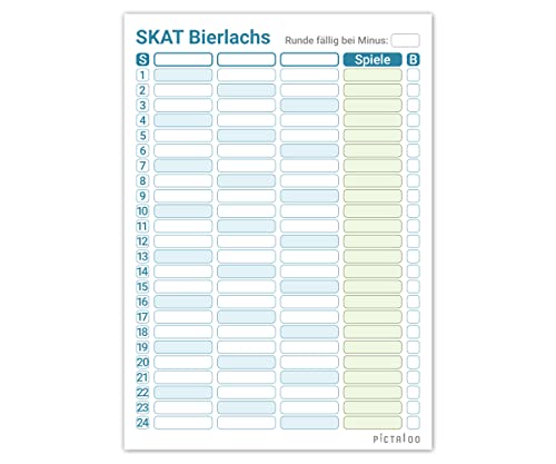 PICTALOO Skat Block DIN A5, gut lesbar und übersichtlich gestaltet, moderner Spielblock groß, auch für Senioren geeignet, Kartenspiel Skat Blöcke (Bierlachs 3er) von PICTALOO