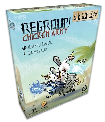 Regroup Chicken Army Strategiekartenspiel für 2 bis 4 Spieler – Brettspiel für Erwachsene und Kinder, wo du eine Armee von Hühnern aufbauen und epische Schlachten führen musst, schnelle und von PIF GAMES PRESENT IS FUTURE GAMES