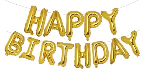 PIGETALE Gold Happy Birthday Banner, 40,6 cm Mylar-Folienbuchstaben, Geburtstagszeichen, Banner, Ballon, wiederverwendbar, aufblasbar, Partydekoration und Veranstaltungsdekorationen für Kinder, Jungen, Männer, Erwachsene, umweltfreundliches Partyzubehör PIGETALE Gold Happy Birthday Banner, 40,6 cm Mylar-Folienbuchstaben, Geburtstagszeichen, Banner, Ballon, wiederverwendbar, aufblasbar, Partydekoration und Veranstaltungsdekorationen für Kinder, Jungen, Männer, Erwachsene, umweltfreundliches Partyzubehör von PIGETALE