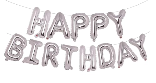 PIGETALE Silbernes Happy Birthday Luftballons Banner, 40,6 cm 3D-Aluminiumfolie, aufblasbar, zum Aufhängen, Buchstaben-Set, Mylar, Happy Birthday-Schild, Banner, umweltfreundliche Party-Dekorationen für Frauen, Männer, Jungen, Mädchen PIGETALE Silbernes Happy Birthday Luftballons Banner, 40,6 cm 3D-Aluminiumfolie, aufblasbar, zum Aufhängen, Buchstaben-Set, Mylar, Happy Birthday-Schild, Banner, umweltfreundliche Party-Dekorationen für Frauen, Männer, Jungen, Mädchen von PIGETALE