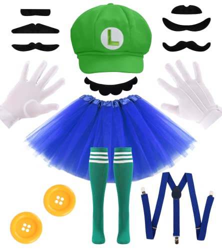 PIIDUOO Halloween-Kostüm-Zubehör für Erwachsene und Frauen – Halloween-Kostüm 2025, Cosplay-Party-Set für Teenager-Mädchen mit grünem Hut, Handschuhen, Schnurrbart, Hosenträgern, Tutu von PIIDUOO