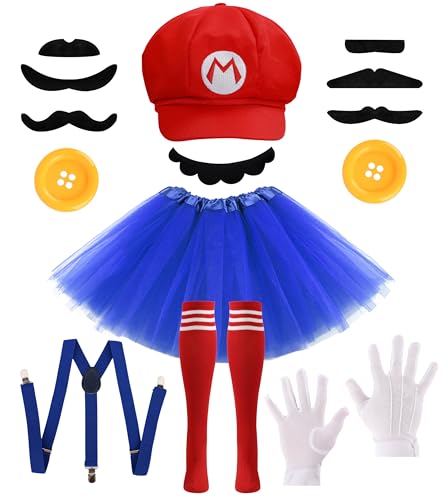 PIIDUOO Halloween-Kostüm-Zubehör für Erwachsene und Frauen – Halloween-Kostüm 2025, Cosplay-Party-Set für Teenager-Mädchen mit rotem Hut, Handschuhen, Schnurrbart, Hosenträgern, Tutu PIIDUOO Halloween-Kostüm-Zubehör für Erwachsene und Frauen – Halloween-Kostüm 2025, Cosplay-Party-Set für Teenager-Mädchen mit rotem Hut, Handschuhen, Schnurrbart, Hosenträgern, Tutu von PIIDUOO