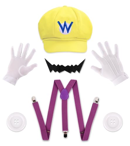 PIIDUOO Super Brothers Halloween-Kostüm für Erwachsene – Hut Schnurrbärte Handschuhe Zubehör für Herren Halloween Cosplay, gelb, Einheitsgre von PIIDUOO