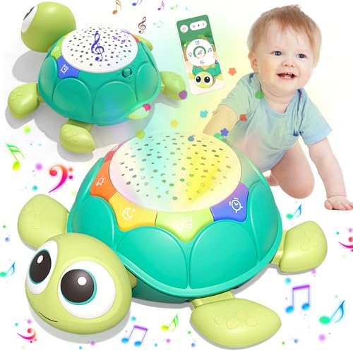 Baby Krabbel Spielzeug ab 3 6 9 Monate,Krabbel Schildkröte mit Musik und Sternprojektion,Pädagogisches Spielzeug Baby für Neugeborenes Kinder von PIIMNT
