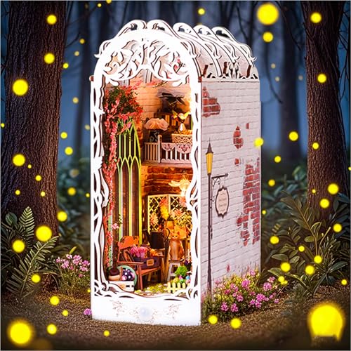 PIIMNT Book Nook Kit,Booknook,Miniatur Haus Selber Bauen,Miniatur Haus,Nook Book, DIY Puppenhaus Holz Haus mit LED Light,Sunshine Town Book Nook(Blumenhaus) von PIIMNT