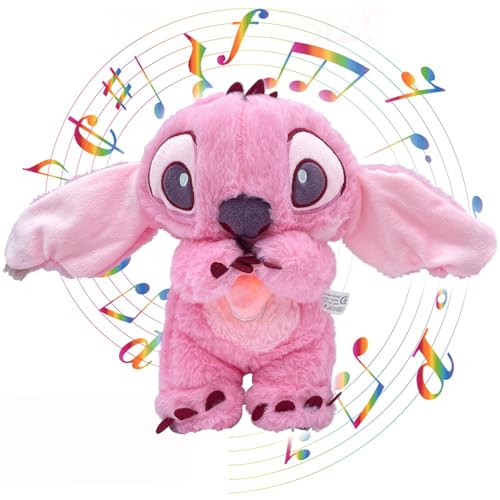 Schlummer Stitch Kuscheltier, 28cm Stitch Schlummer Kuscheltier, Stitch Plüschtier mit Atembewegung und Musik Schlummer Stitch Kuscheltier, Schlummer Stitch Geburtstags Geschenke für Mädchen(Rosa) von PIIMNT