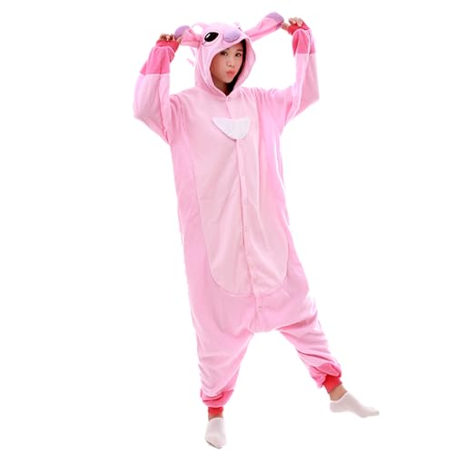 PIIMNT Stitch Kostüm, Stitch Onesie Pyjama Groß, Rosa Anime Kostüme Schlafanzug Loungewear Cosplay Halloween Christmas Party Karneval Erwachsene Kinder Unisex, für 160~170cm Höhe von PIIMNT