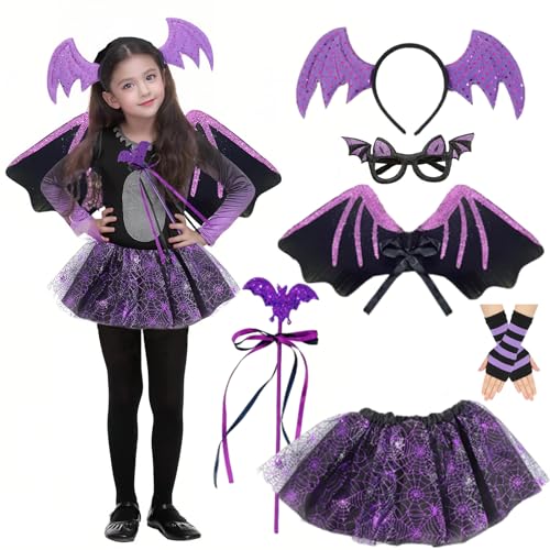 PILUZEAT 6 Stück Fledermaus Kostüm für Mädchen kinder Halloween Lila Tüllrock Tütü Robe Fasching Karneval Cosplay Maskerade Motto Familien Party Geburtstag Geschenk 3-8 jahre 90-130 CM PILUZEAT 6 Stück Fledermaus Kostüm für Mädchen kinder Halloween Lila Tüllrock Tütü Robe Fasching Karneval Cosplay Maskerade Motto Familien Party Geburtstag Geschenk 3-8 jahre 90-130 CM von PILUZEAT