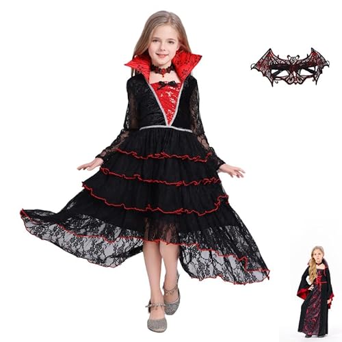 PILUZEAT Vampir Kostüm für Mädchen Kinder Halloween Königin Gothic Dracula Royal Kleid Horror Fasching Karneval Cosplay Maskerade Motto Familien Party Geburtstag Geschenk 5-14 jahre 110-150 CM PILUZEAT Vampir Kostüm für Mädchen Kinder Halloween Königin Gothic Dracula Royal Kleid Horror Fasching Karneval Cosplay Maskerade Motto Familien Party Geburtstag Geschenk 5-14 jahre 110-150 CM von PILUZEAT