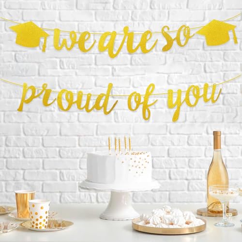 PIMXL Glückwunsch Abschluss Deko, Abschluss Dekoration We Are So Proud of You Banner, Gold Graduierung Wimpelkette für Abschlussfeier, Familienabschlussfeier, Absolventenparty-Dekorationen von PIMXL