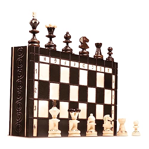 PINEEA Schachbrett Holz Hochwertig 35x35 cm - Schachspiel Klappbar - Handgemachtes Schach Brett und Figuren - Chess Board Set - Schachfiguren Groß für Kinder und Erwachsene - Schachset Spiel von PINEEA