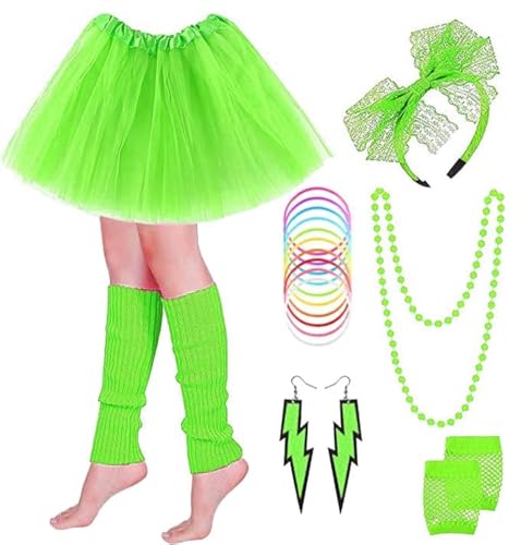 PINEPAN 80er 90er Outfit Accessoires Damen Rock Halskette Armband Ohrring Fingerlose Handschuhe Stirnband 80er Jahre Outfit Damen Party Grippe-Grün PINEPAN 80er 90er Outfit Accessoires Damen Rock Halskette Armband Ohrring Fingerlose Handschuhe Stirnband 80er Jahre Outfit Damen Party Grippe-Grün von PINEPAN