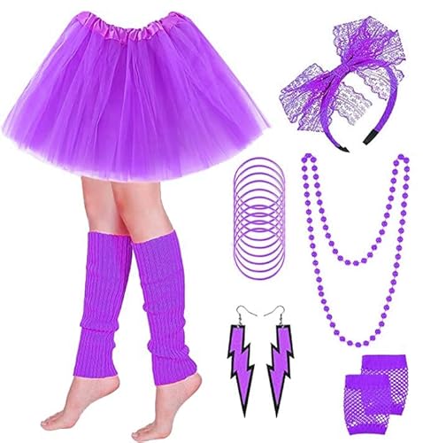 PINEPAN 80er Jahre Kleidung Damen Rock Neon Halskette Armband Ohrring Handschuhe Spitze Stirnband 80er Outfit Neon Party Lila PINEPAN 80er Jahre Kleidung Damen Rock Neon Halskette Armband Ohrring Handschuhe Spitze Stirnband 80er Outfit Neon Party Lila von PINEPAN
