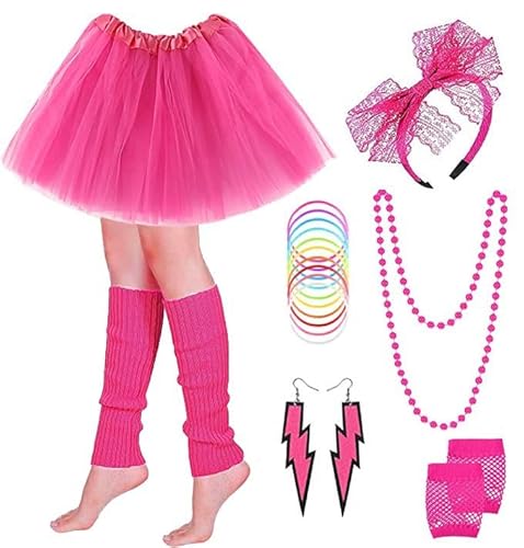 PINEPAN 80er Jahre Outfit Damen Set Tutu Rock Spitze Stirnband Neon Ohrringe Halskette Beinstulpen Fingerlose Handschuhe Armband Rosa Rot PINEPAN 80er Jahre Outfit Damen Set Tutu Rock Spitze Stirnband Neon Ohrringe Halskette Beinstulpen Fingerlose Handschuhe Armband Rosa Rot von PINEPAN