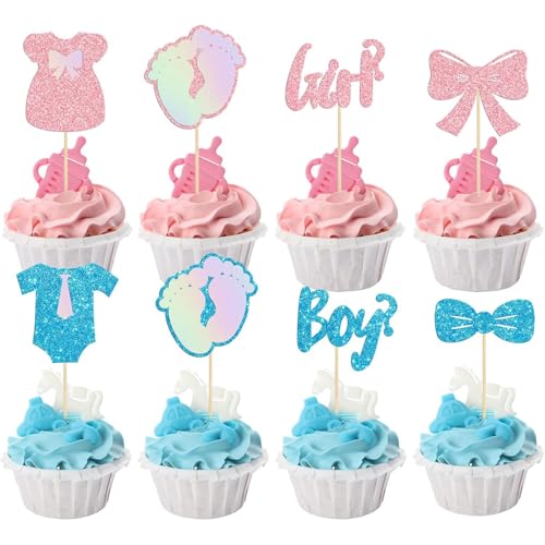 PINEPAN Junge oder Mädchen Cupcake Toppers Glitzer Blau und Rosa Junge oder Mädchen Gender Reveal Fußabdruck Kuchendekorationen für Babyparty 24 Stück PINEPAN Junge oder Mädchen Cupcake Toppers Glitzer Blau und Rosa Junge oder Mädchen Gender Reveal Fußabdruck Kuchendekorationen für Babyparty 24 Stück von PINEPAN