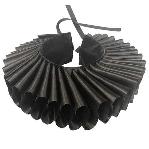 Huralona Umhang mit elisabethanischem Hals und Rüschenkragen, Retro-Gothic-Spitze, gerüschter Clown, mehrlagiger viktorianischer Rüschenkragen, Kostümzubehör (schwarz)(Black Satin) von PINGSHI Boutique UK