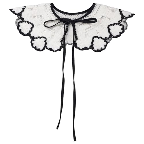 PINGSHI Boutique UK Bestickter Woll-Kunstkragenschal, abnehmbarer Winterkragen for Mäntel und Jacken, Retro-Capelet-Accessoire von PINGSHI Boutique UK