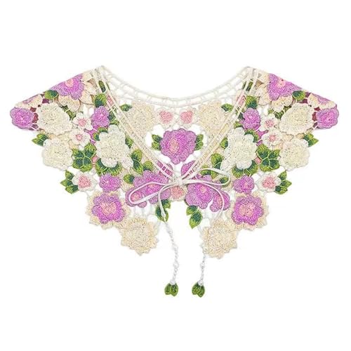 PINGSHI Boutique UK Cape mit Spitzenkragen, lila Blumenstickerei mit bunten Blütenausschnitten, abnehmbarer dekorativer Hemdkragen von PINGSHI Boutique UK