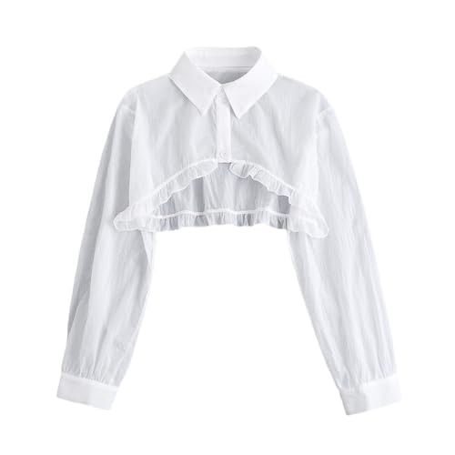 PINGSHI Boutique UK Chiffon-Cardigan mit Kunstkragen, langärmelig, for Frühling und Herbst, vielseitiger Sonnenschutzschal mit abnehmbarem Kragen(Blanc) von PINGSHI Boutique UK