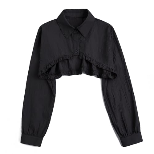 PINGSHI Boutique UK Chiffon-Cardigan mit Kunstkragen, langärmelig, for Frühling und Herbst, vielseitiger Sonnenschutzschal mit abnehmbarem Kragen(Svart) von PINGSHI Boutique UK