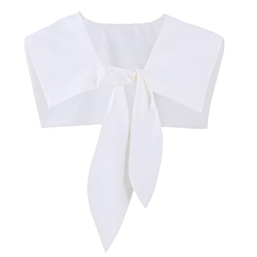 PINGSHI Boutique UK Chiffon-T-Shirt-Kleid mit Schalkragen, abnehmbarer Kunstkragen mit dekorativen Akzenten, elegantes Freizeitkleid for Damen(Blanc) von PINGSHI Boutique UK