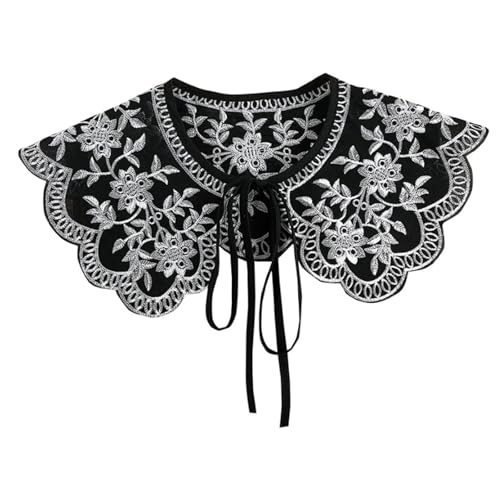 PINGSHI Boutique UK Damen-Hemd im Retro-Stil mit Cape-Kragen, schwarze bestickte Bluse mit gewellten Kanten und großem Revers, Gothic-Oberteil mit abnehmbarem Cape von PINGSHI Boutique UK
